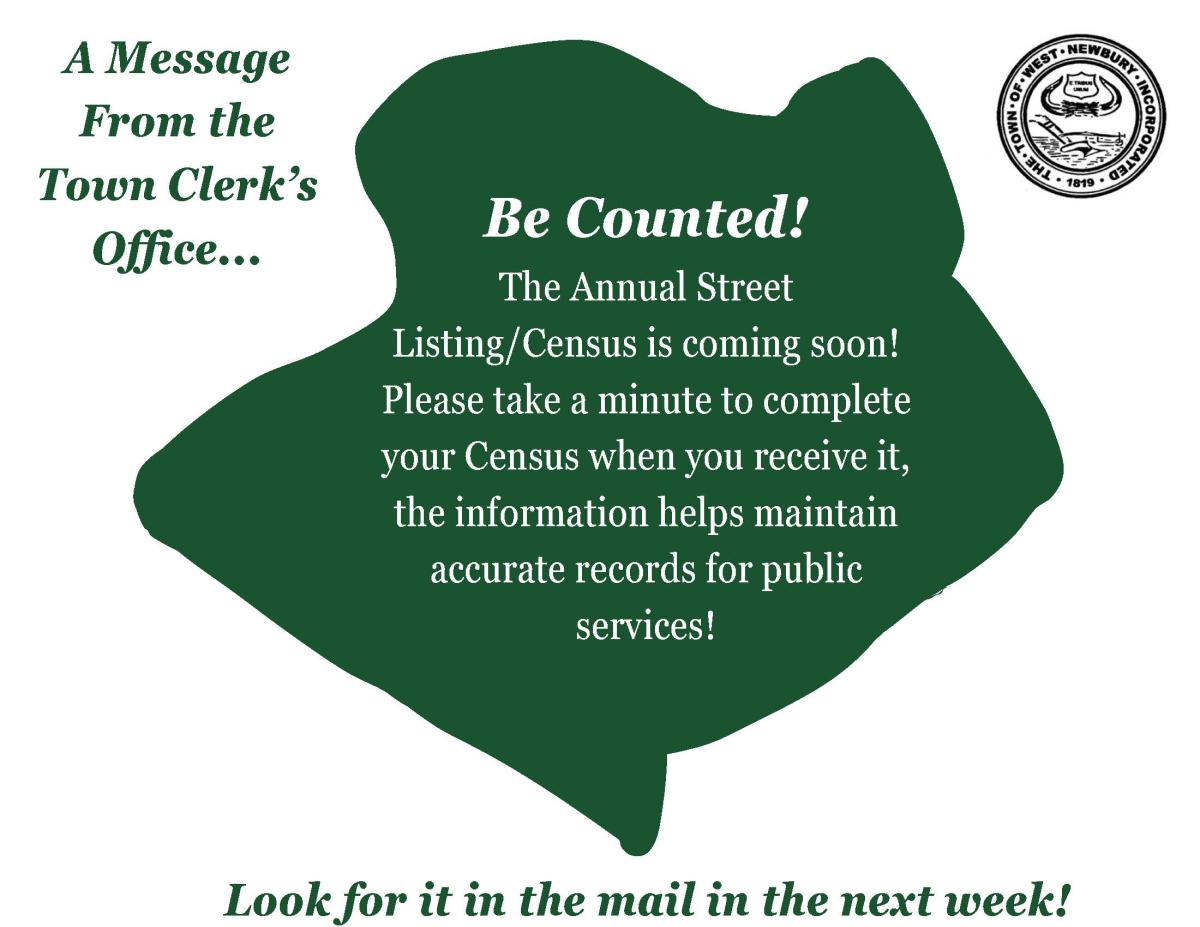 Look For the Town Census in the Mail in the First Week of January 2024