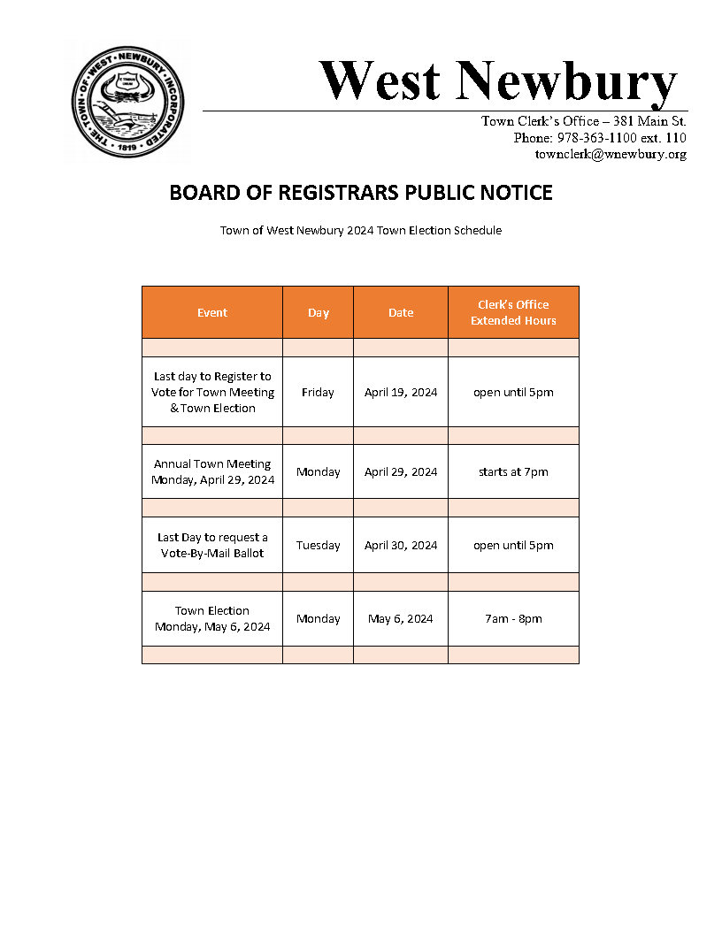 Annual Town Election Schedule
