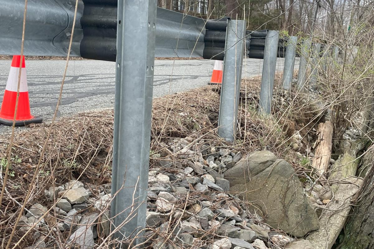 April 2024 Erosion: Loss of Bank Supporting Culvert Guardrail Posts 